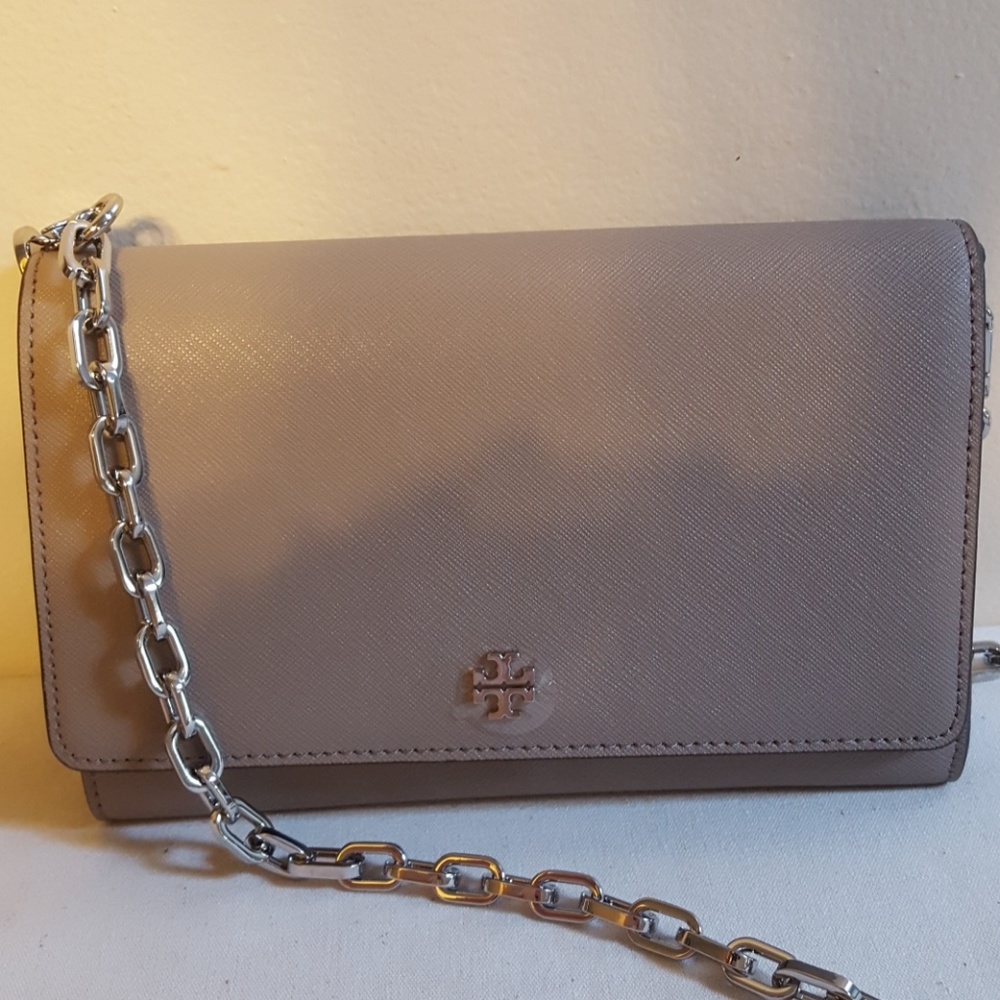 Tory Burch Robinson Chain Wallet - French Grey